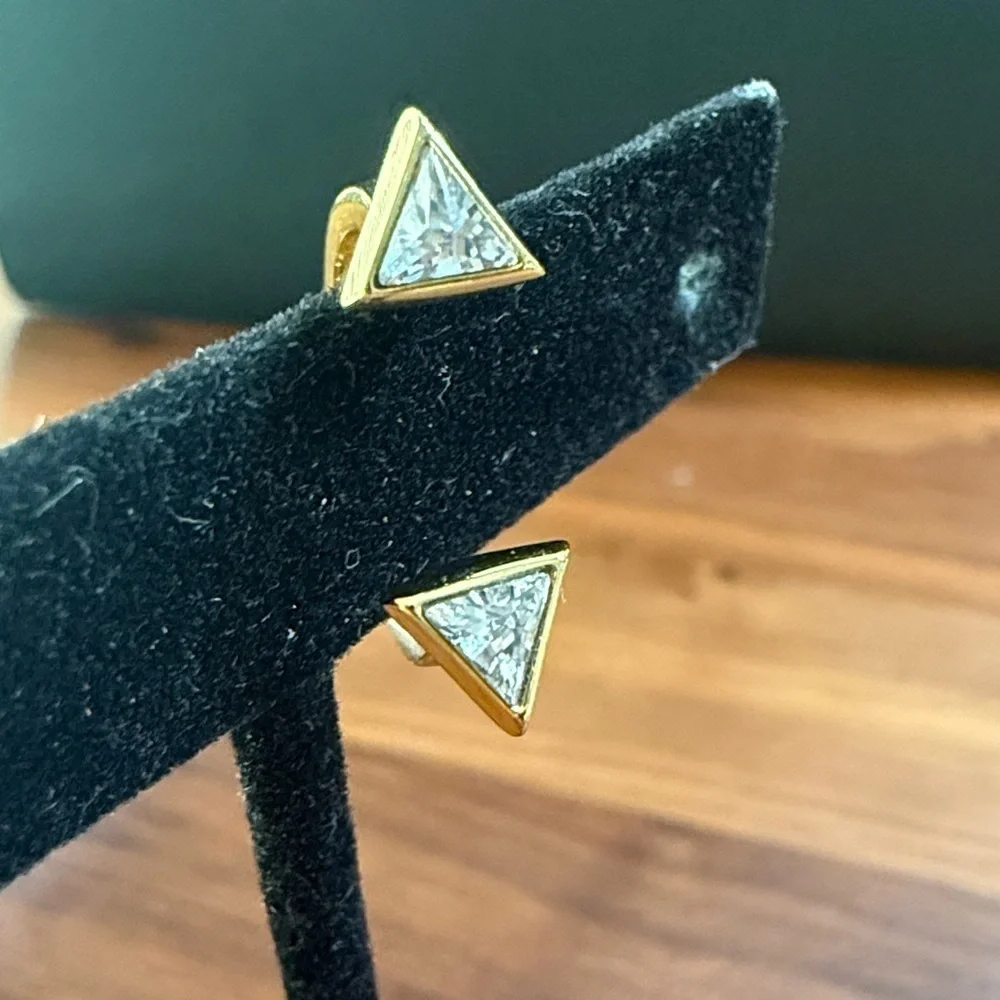 Vince Camuto Gold Tone Triangle Open Style Faux Cubic Zirconia Embellished Ring